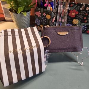 HENRI BENDEL Flatiron Mini Zip Card Holder Wallet Brown